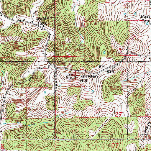 Topographic Map of Rariden Hill, IN