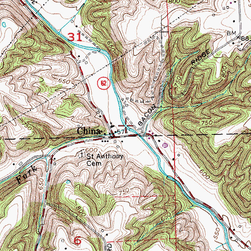 Topographic Map of Razor Fork, IN
