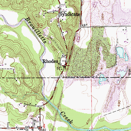 Topographic Map of Rhodes, IN