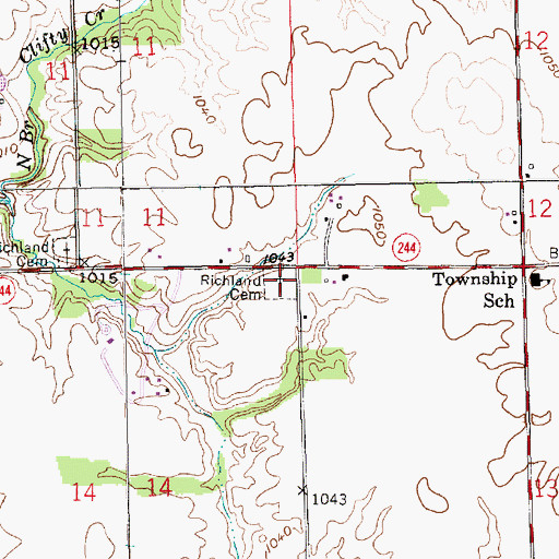Topographic Map of Richland Cemetery, IN