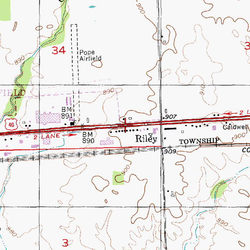 Topographic Map of Riley, IN