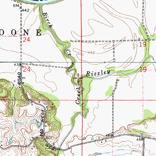 Topographic Map of Rizzley Creek, IN