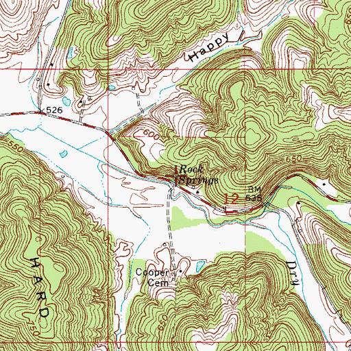 Topographic Map of Rock Springs, IN