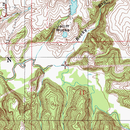 Topographic Map of Rocky Branch, IN