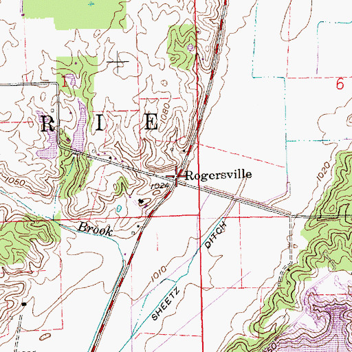 Topographic Map of Rogersville, IN