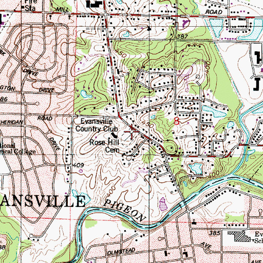 Topographic Map of Rose Hill Cemetery, IN