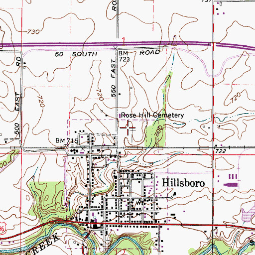 Topographic Map of Rose Hill Cemetery, IN
