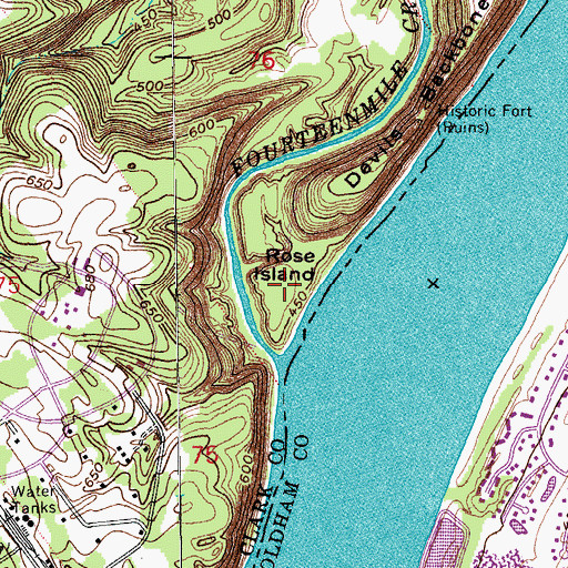 Topographic Map of Rose Island, IN
