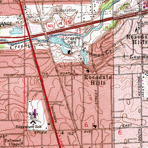 Topographic Map of Rosedale Hills, IN