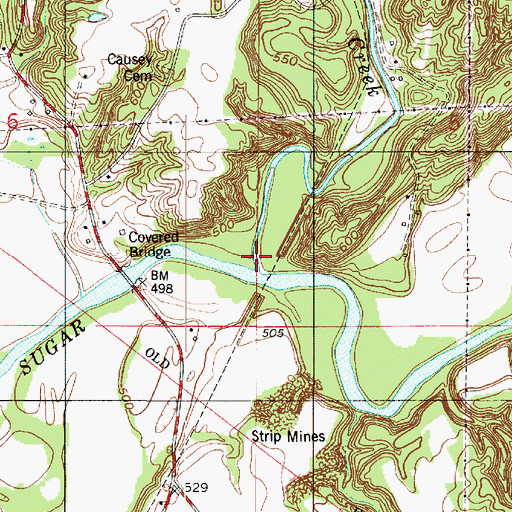 Topographic Map of Rush Creek, IN