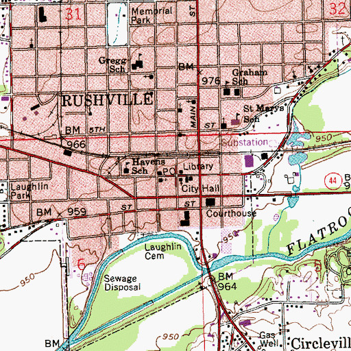 Topographic Map of Rushville, IN