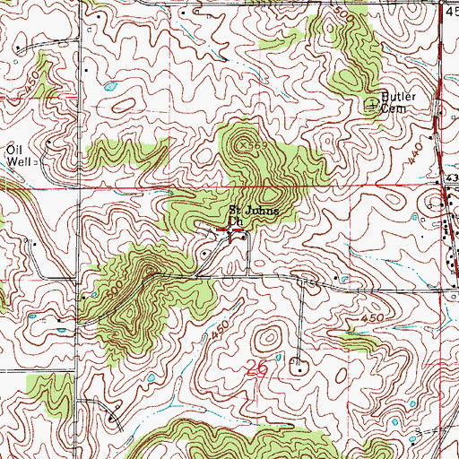Topographic Map of Saint Johns Church, IN