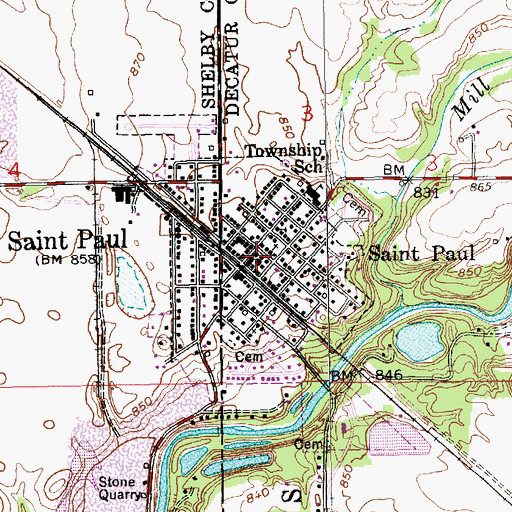 Topographic Map of Saint Paul, IN