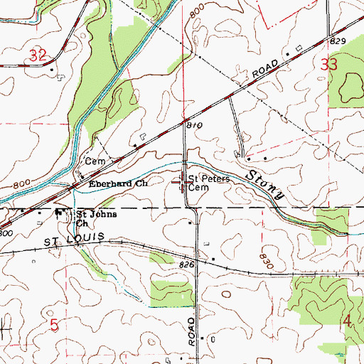 Topographic Map of Saint Peters Cemetery, IN