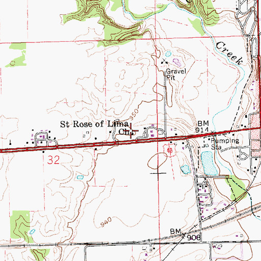 Topographic Map of Saint Rose of Lima Church, IN