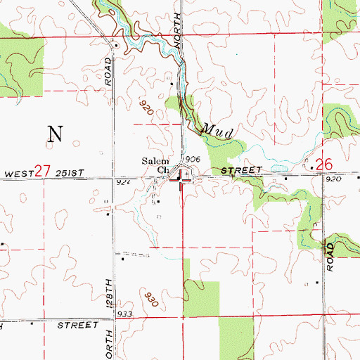 Topographic Map of Salem Church, IN
