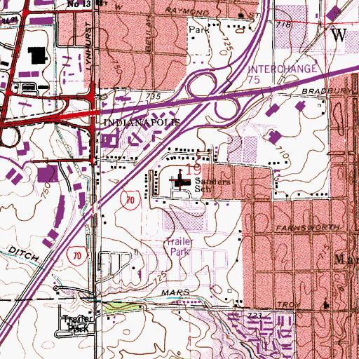 Topographic Map of Sanders Elementary School, IN