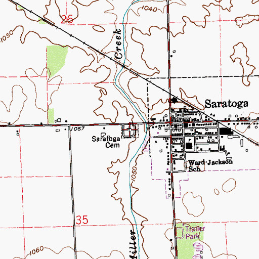 Topographic Map of Saratoga Cemetery, IN