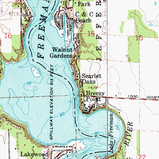 Topographic Map of Scarlet Oaks, IN