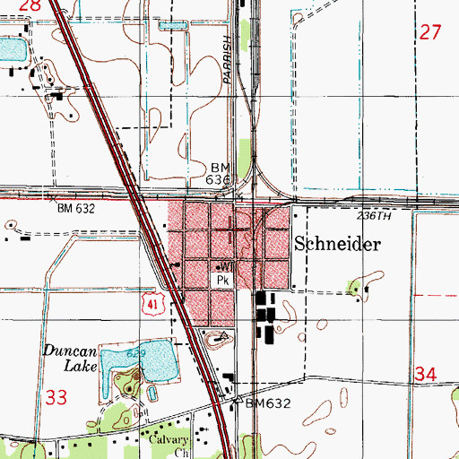 Topographic Map of Schneider, IN