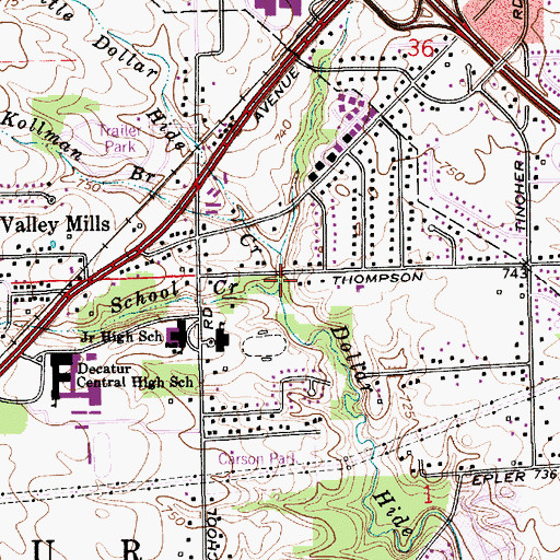 Topographic Map of School Creek, IN