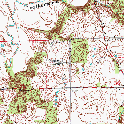 Topographic Map of Scoggan Cemetery, IN