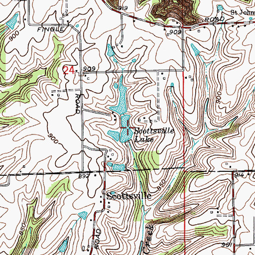 Topographic Map of Scottsville Lake, IN