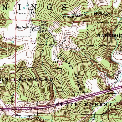 Topographic Map of Shafer Ridge, IN