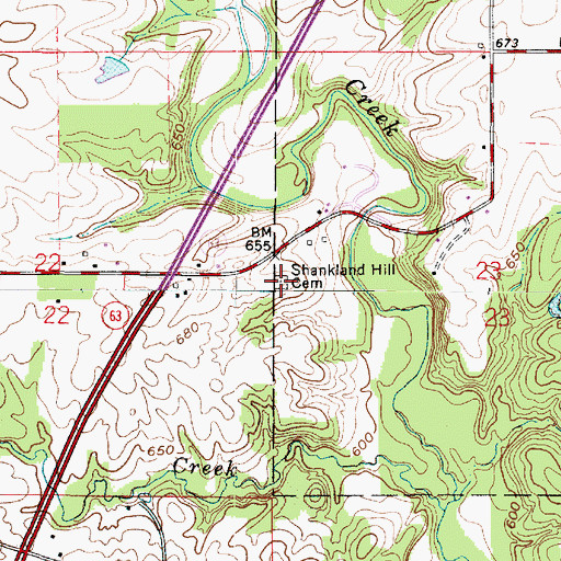 Topographic Map of Shanklin Hill Cemetery, IN