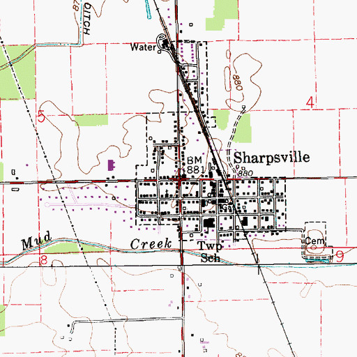 Topographic Map of Sharpsville, IN
