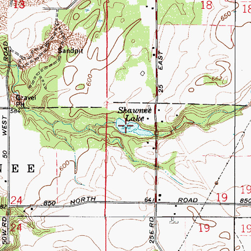 Topographic Map of Shawnee Lake, IN