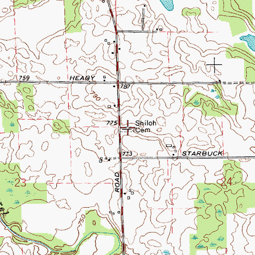 Topographic Map of Shiloh Cemetery, IN