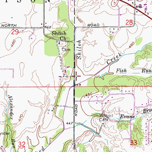 Topographic Map of Shiloh Drain, IN