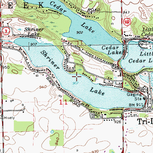 Topographic Map of Shriner Lake, IN