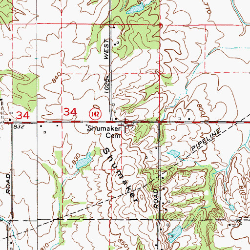 Topographic Map of Shumaker Cemetery, IN