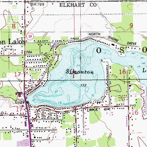 Topographic Map of Simonton Lake, IN