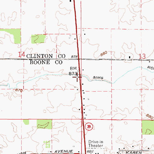 Topographic Map of Sims Rogers Ditch, IN
