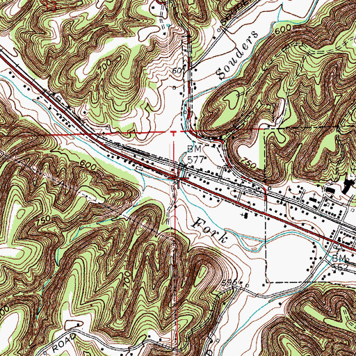 Topographic Map of Souders Branch, IN