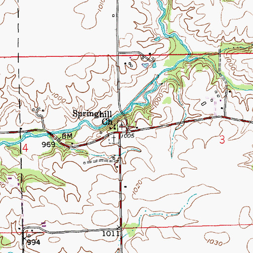 Topographic Map of Springhill Church, IN