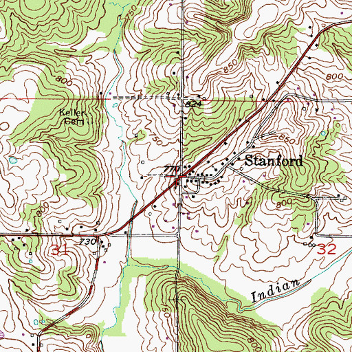 Topographic Map of Stanford, IN