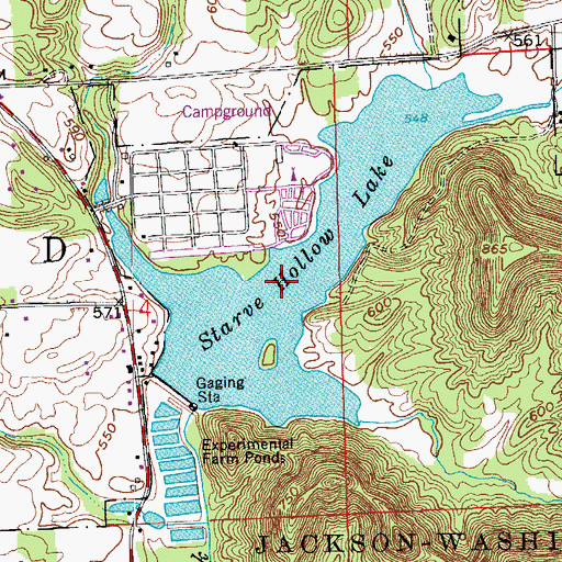 Topographic Map of Starve Hollow Lake, IN