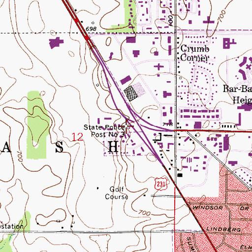 Topographic Map of State Police Post Number 3, IN