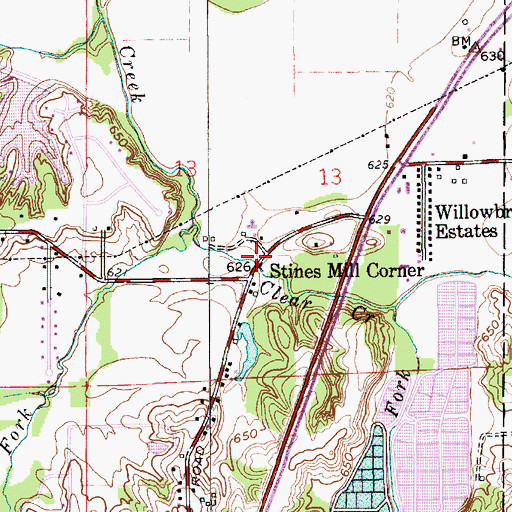 Topographic Map of Stines Mill Corner, IN