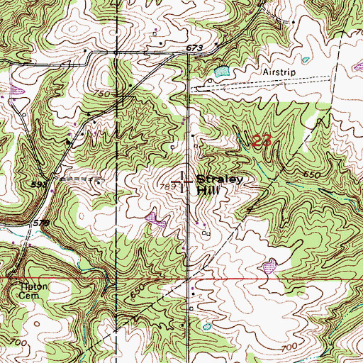 Topographic Map of Straley Hill, IN