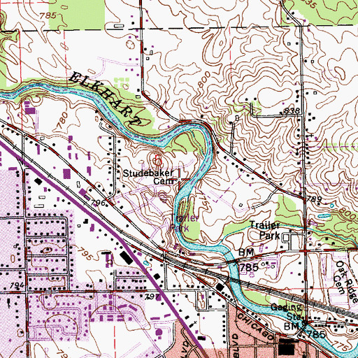 Topographic Map of Studebaker Cemetery, IN