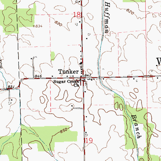 Topographic Map of Sugar Creek Church, IN