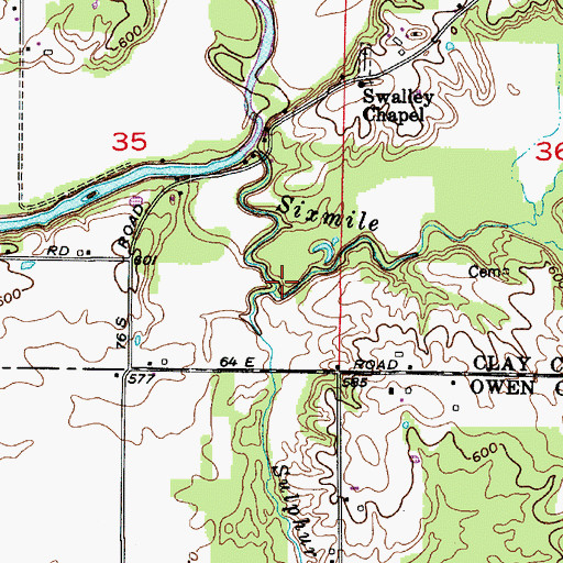 Topographic Map of Sulphur Creek, IN