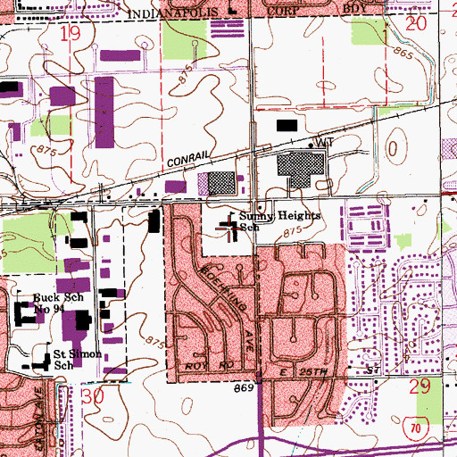 Topographic Map of Sunnyheights Elementary School, IN