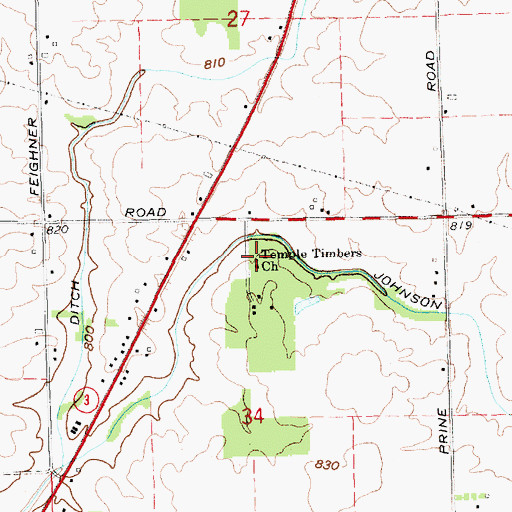 Topographic Map of Temple Timbers Church, IN