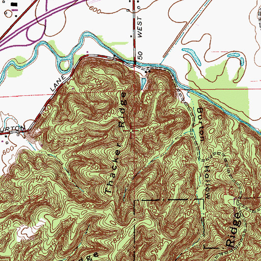 Topographic Map of Thacker Ridge, IN